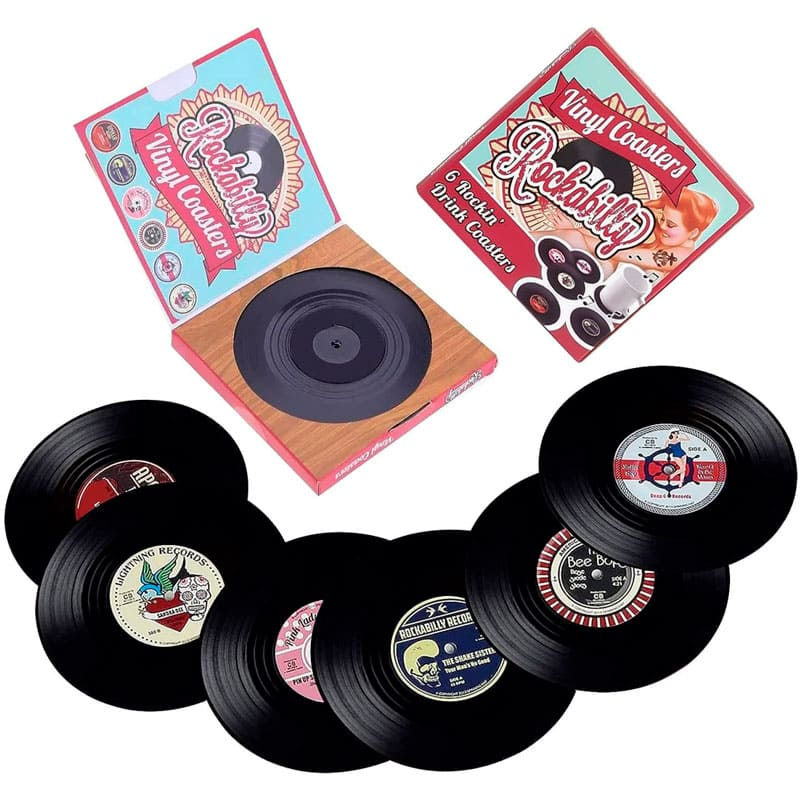 Posavaso de vinilo retro Rockabilly 6 Unidades